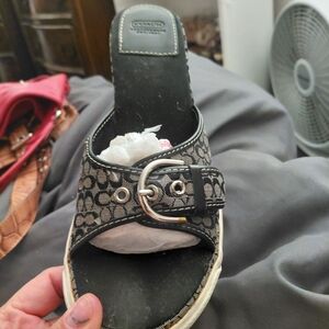 Coach Black and Gray Monogram Slide Sandals